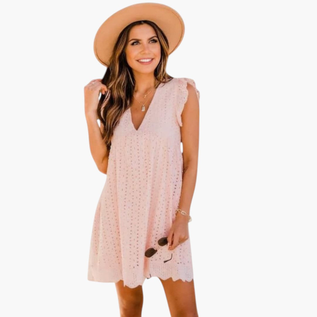 Vestito corto donna senza maniche con scollo a V e tasche laterali
