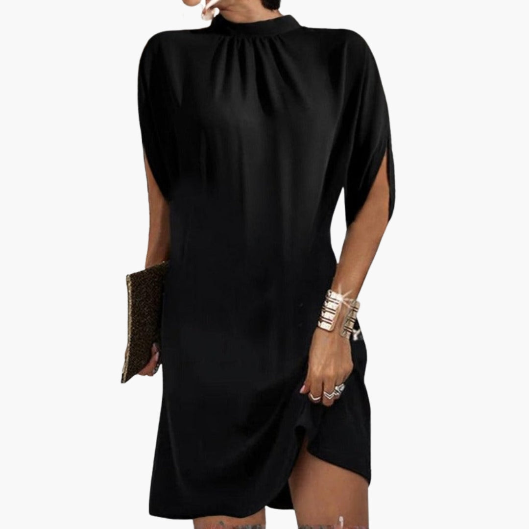 Vestito corto da donna con collo alto e maniche spaccate