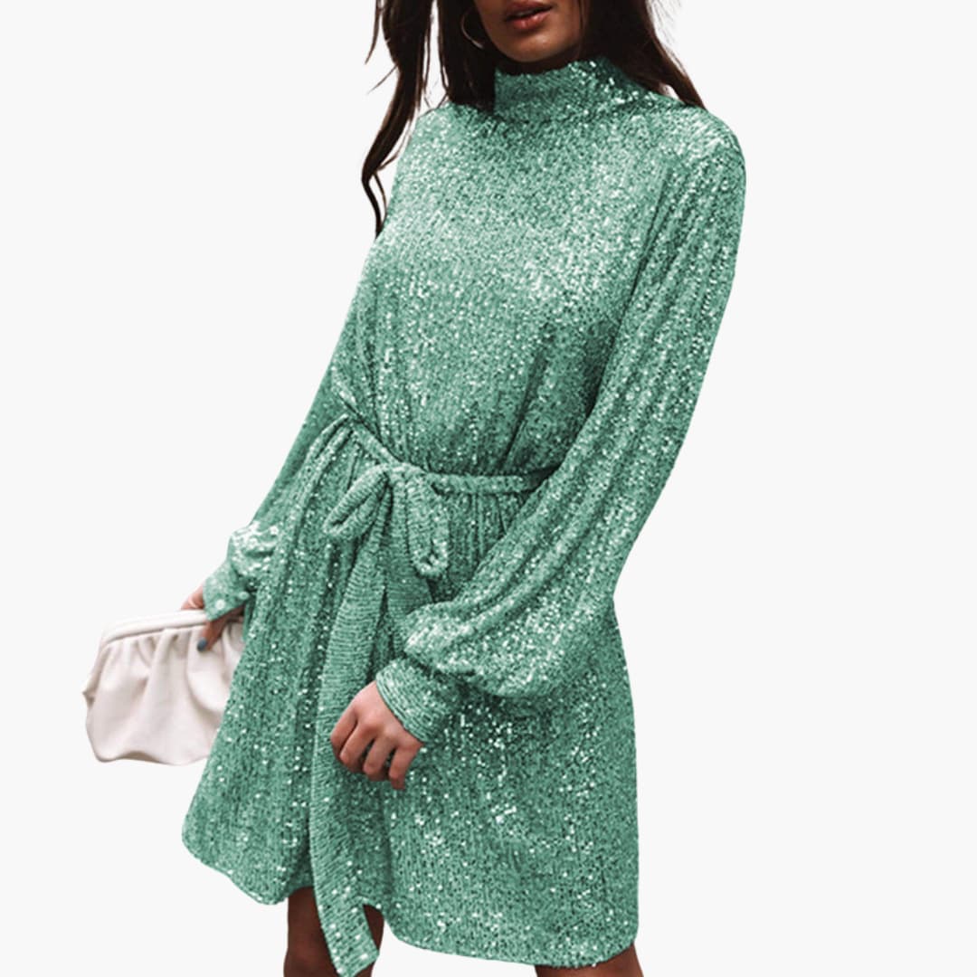 Robe courte pour femme avec col montant et surface à sequins