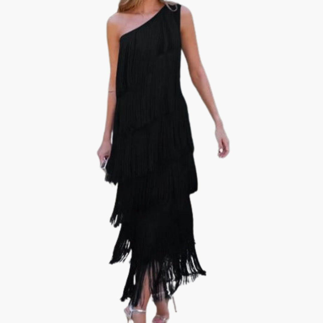 Robe de Soirée Femme à Épaule Dénudée avec Franges