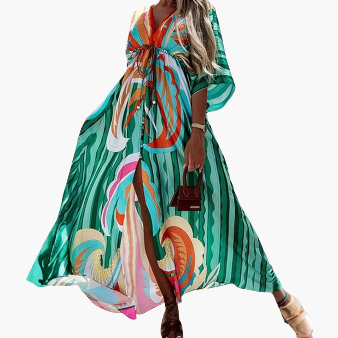 Vestito da spiaggia donna con motivo stampato e vita con coulisse