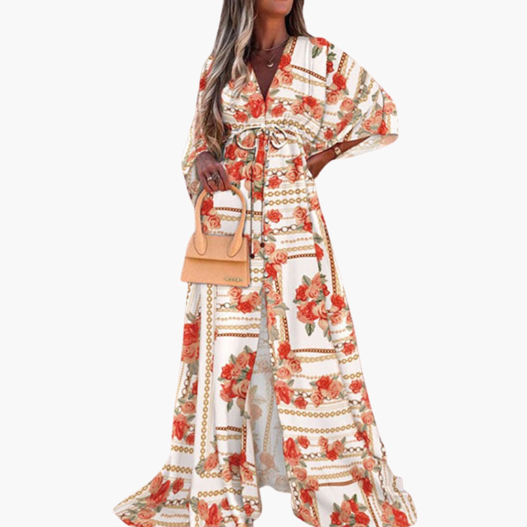 Vestito da spiaggia donna con motivo stampato e vita con coulisse