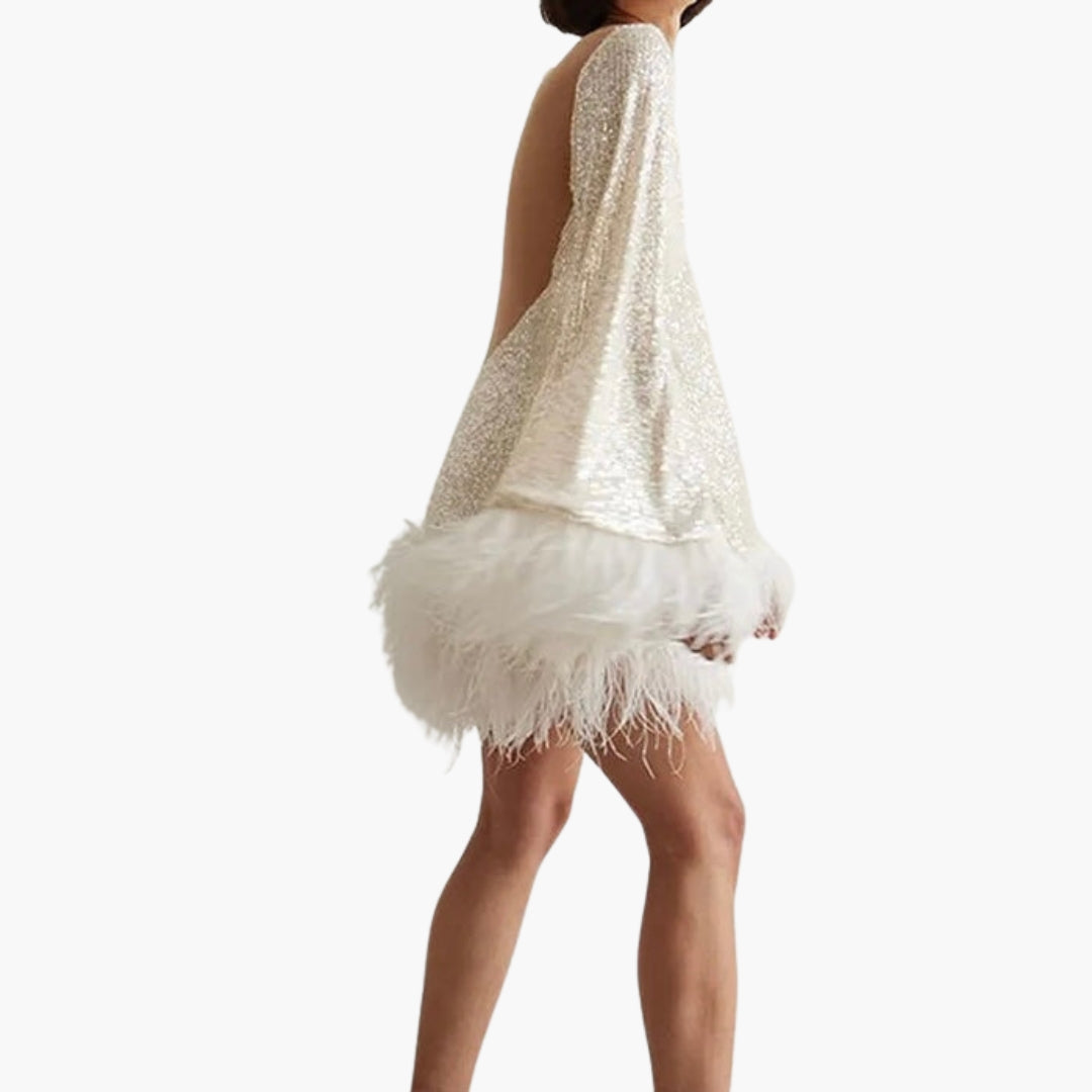 Abendkleid für Damen mit Pailletten und Federbesatz