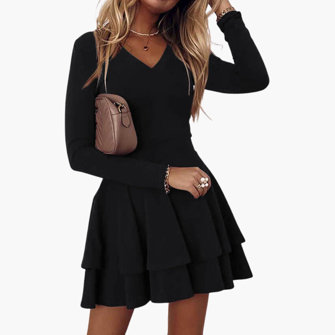 Abito donna con scollo a V e gonna a balze