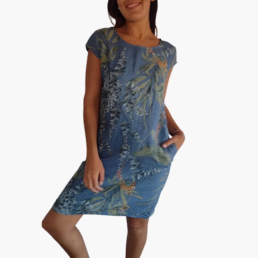 Abito donna con stampa botanica e tasche laterali