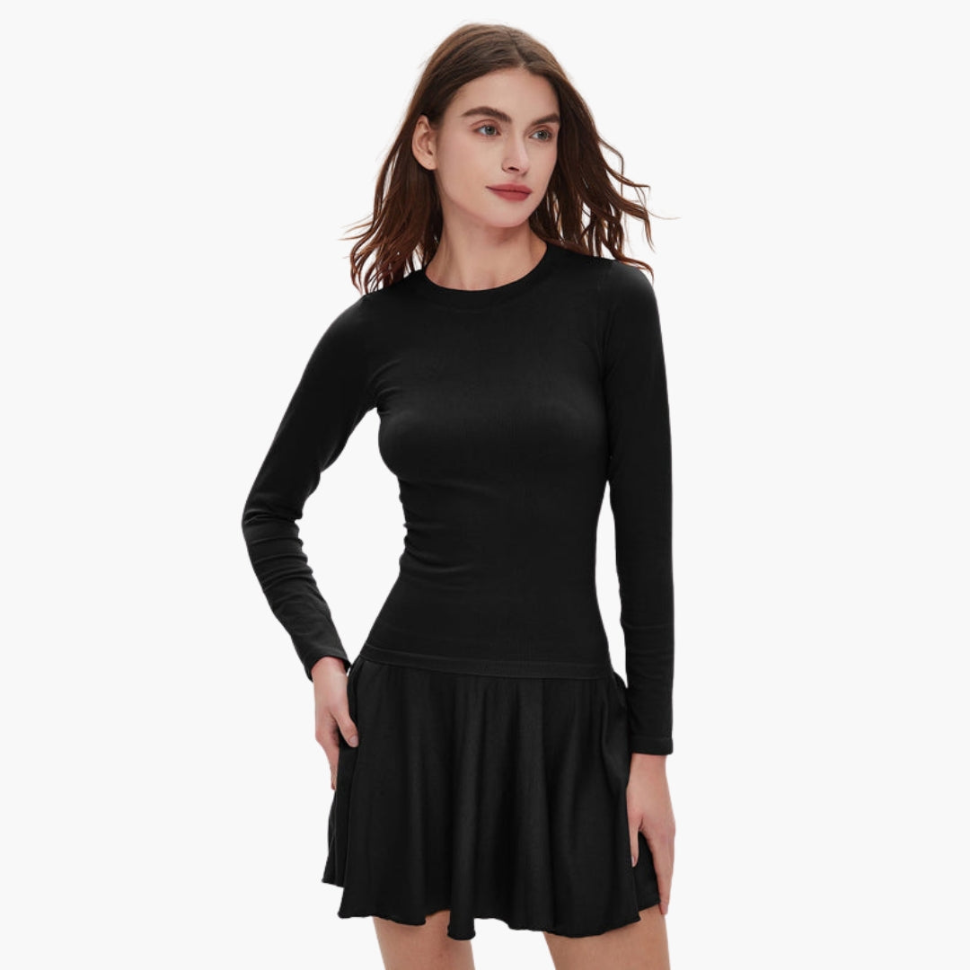 Women's long-sleeve dress with full skirt