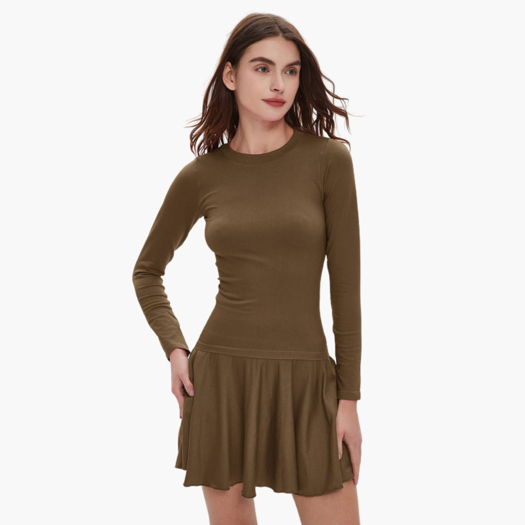 Women's long-sleeve dress with full skirt
