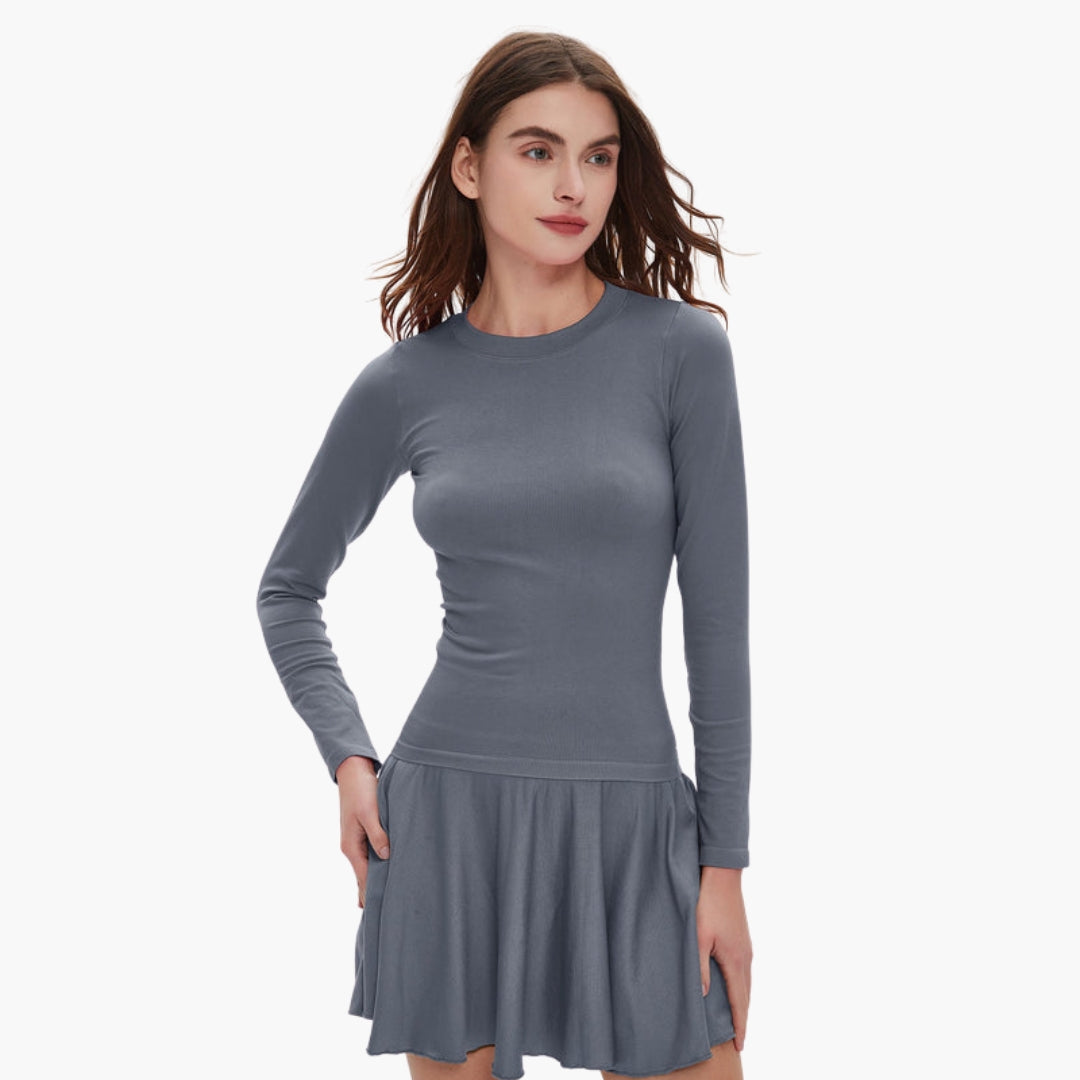 Women's long-sleeve dress with full skirt