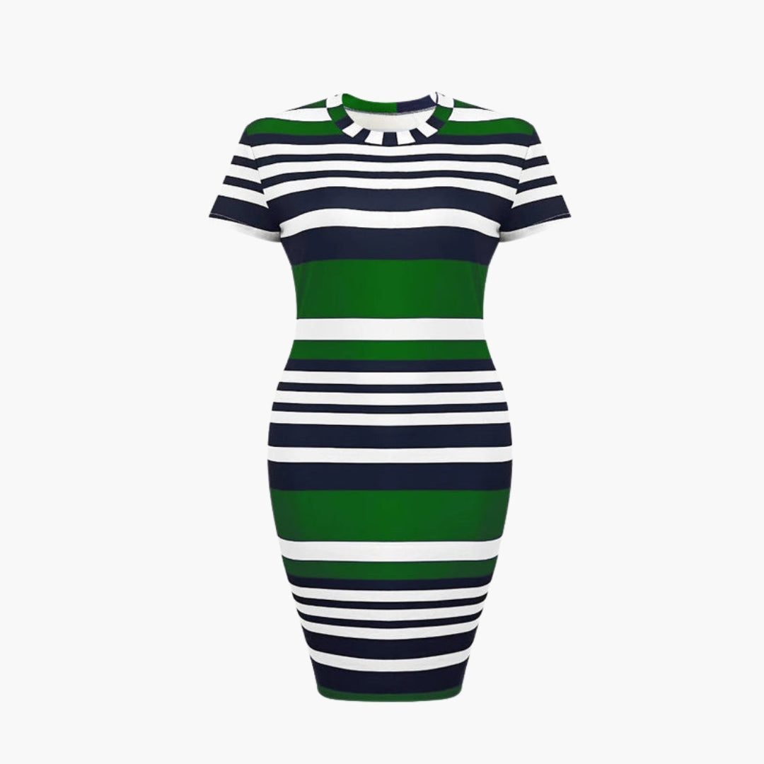 Robe de mulher às riscas com mangas curtas