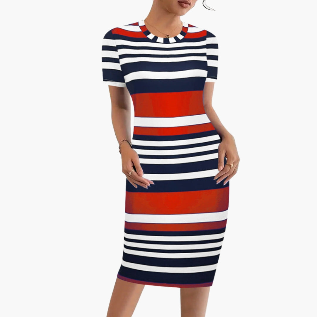 Robe de mulher às riscas com mangas curtas