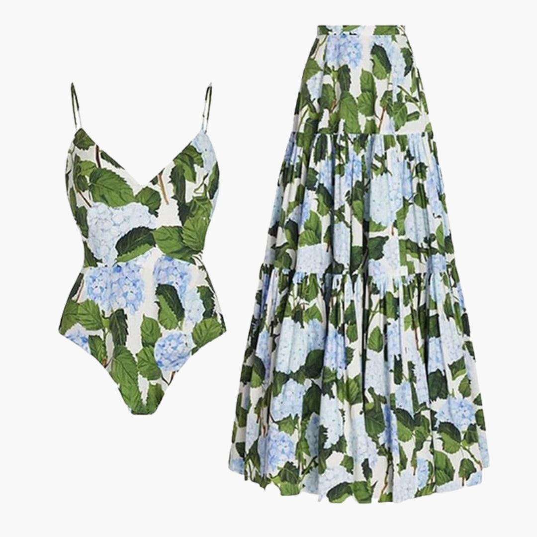 Robe de mulher com gola halter e saia com folhos