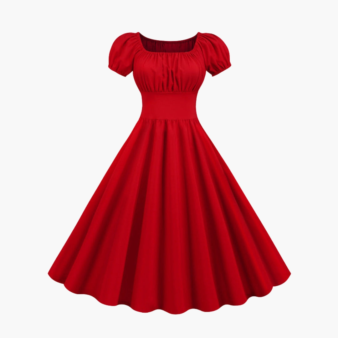 Kleid für Damen mit ausgestelltem Schnitt und Puffärmeln