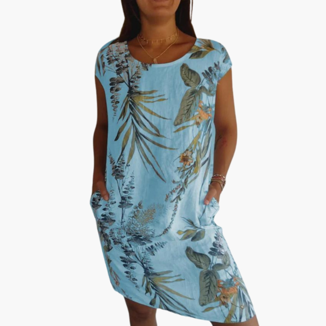 Robe femme longueur genou col rond avec poches