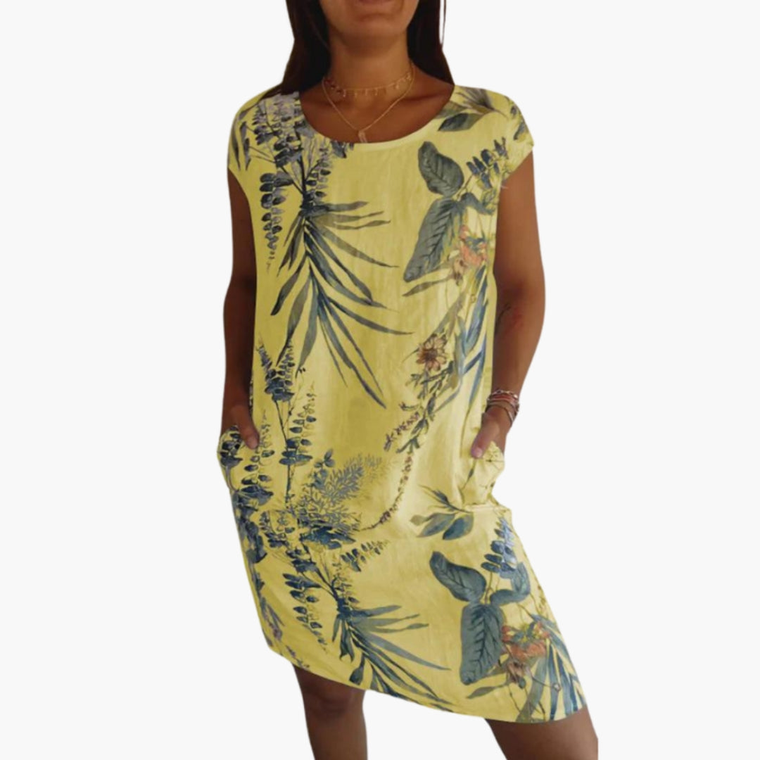 Robe femme longueur genou col rond avec poches