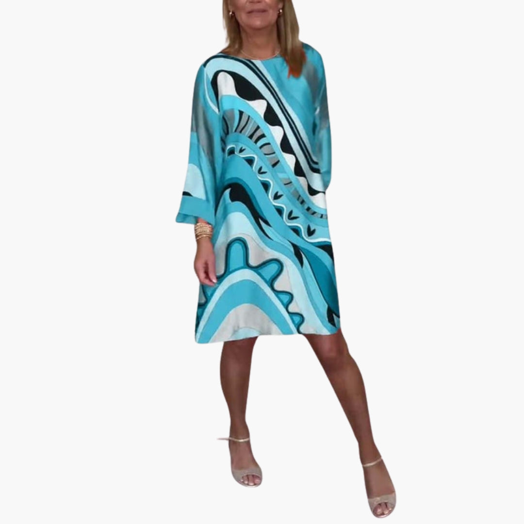 Jurk voor dames, knielengte, ronde hals, lange mouwen