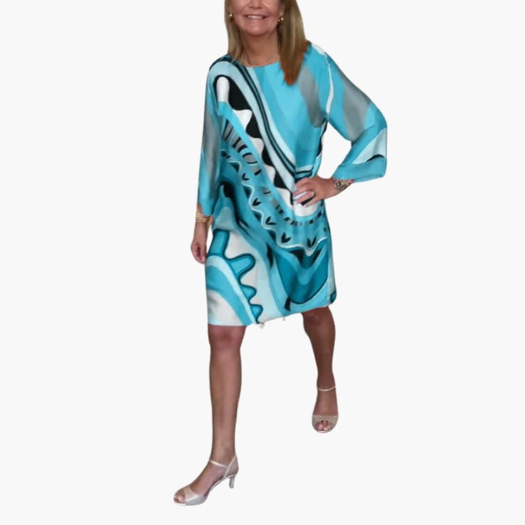Jurk voor dames, knielengte, ronde hals, lange mouwen