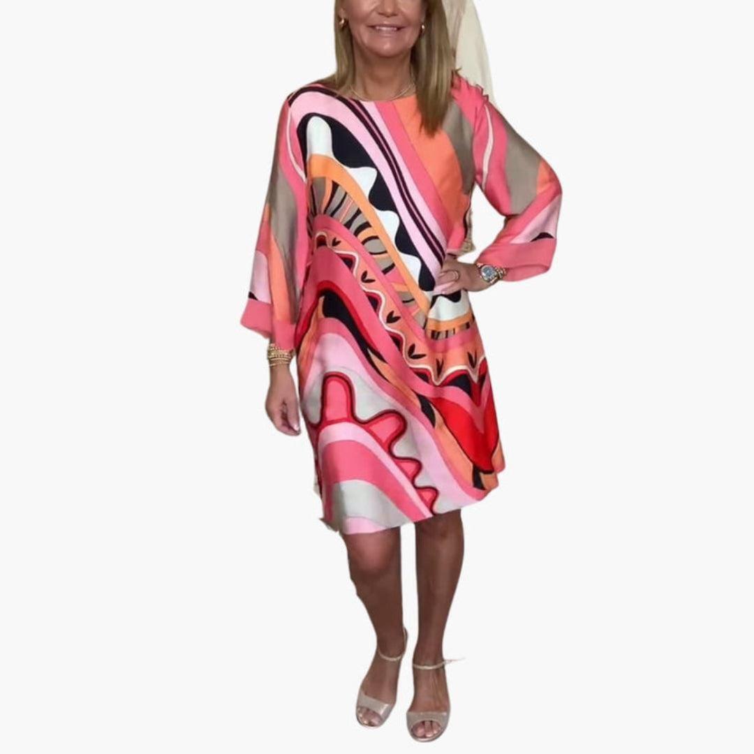 Jurk voor dames, knielengte, ronde hals, lange mouwen