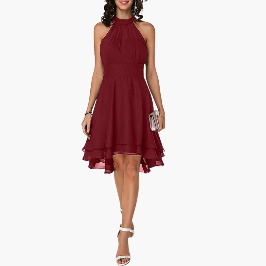 Ärmelloses Damenkleid mit gewelltem Saum und rundem Ausschnitt