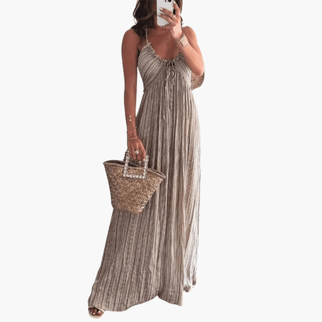 Abito lungo da donna con spalline e scollo con laccio