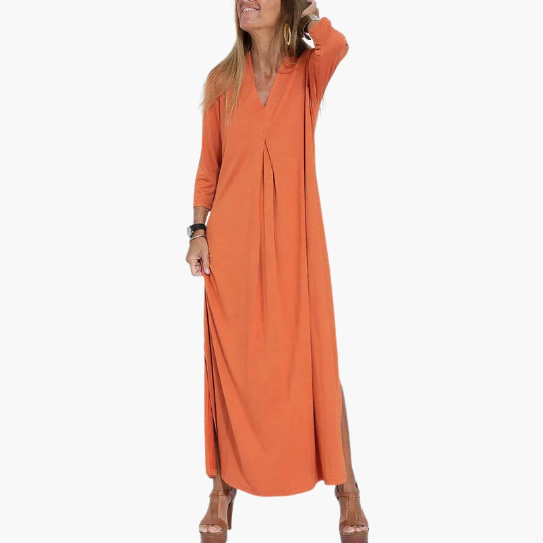 Abito lungo donna con scollo a V e maniche a tre quarti