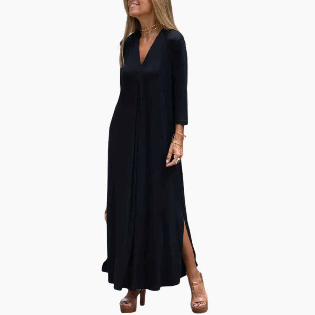 Abito lungo donna con scollo a V e maniche a tre quarti
