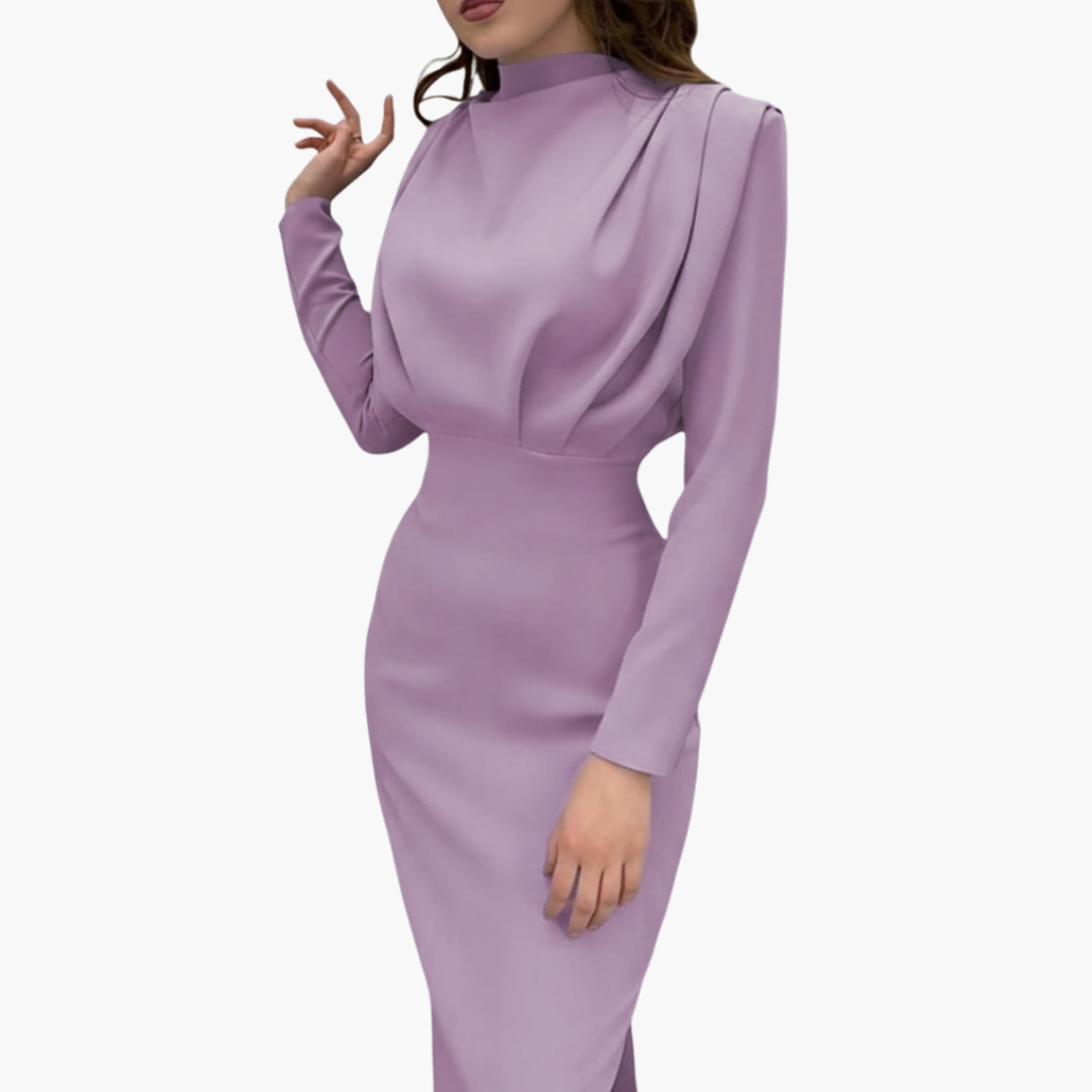 Abito lungo donna con corpetto drappeggiato e maniche lunghe