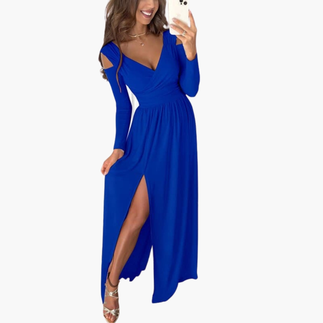 Robe longue femme col cache cœur avec manches longues