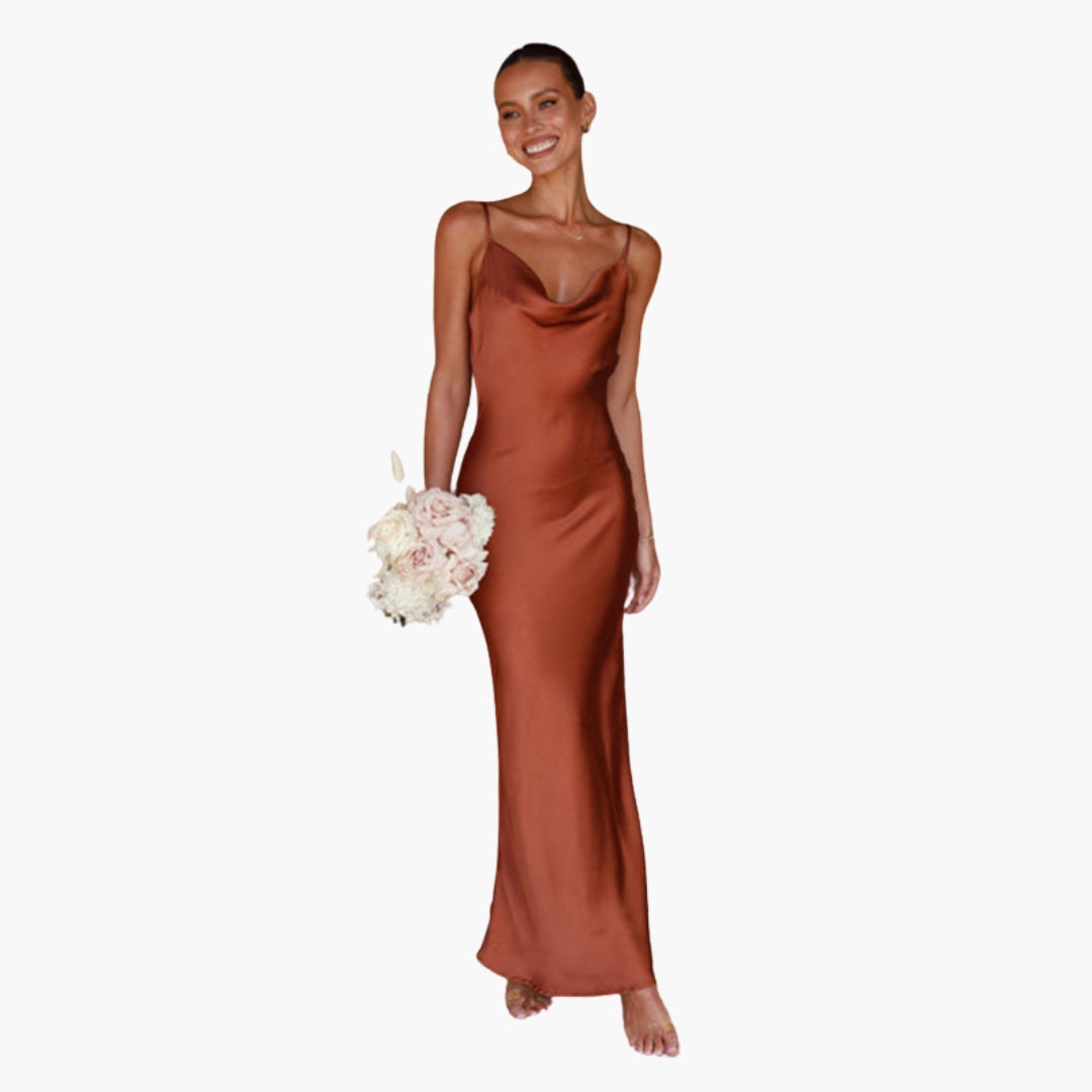 Abito lungo donna con scollo drappeggiato e spalline regolabili