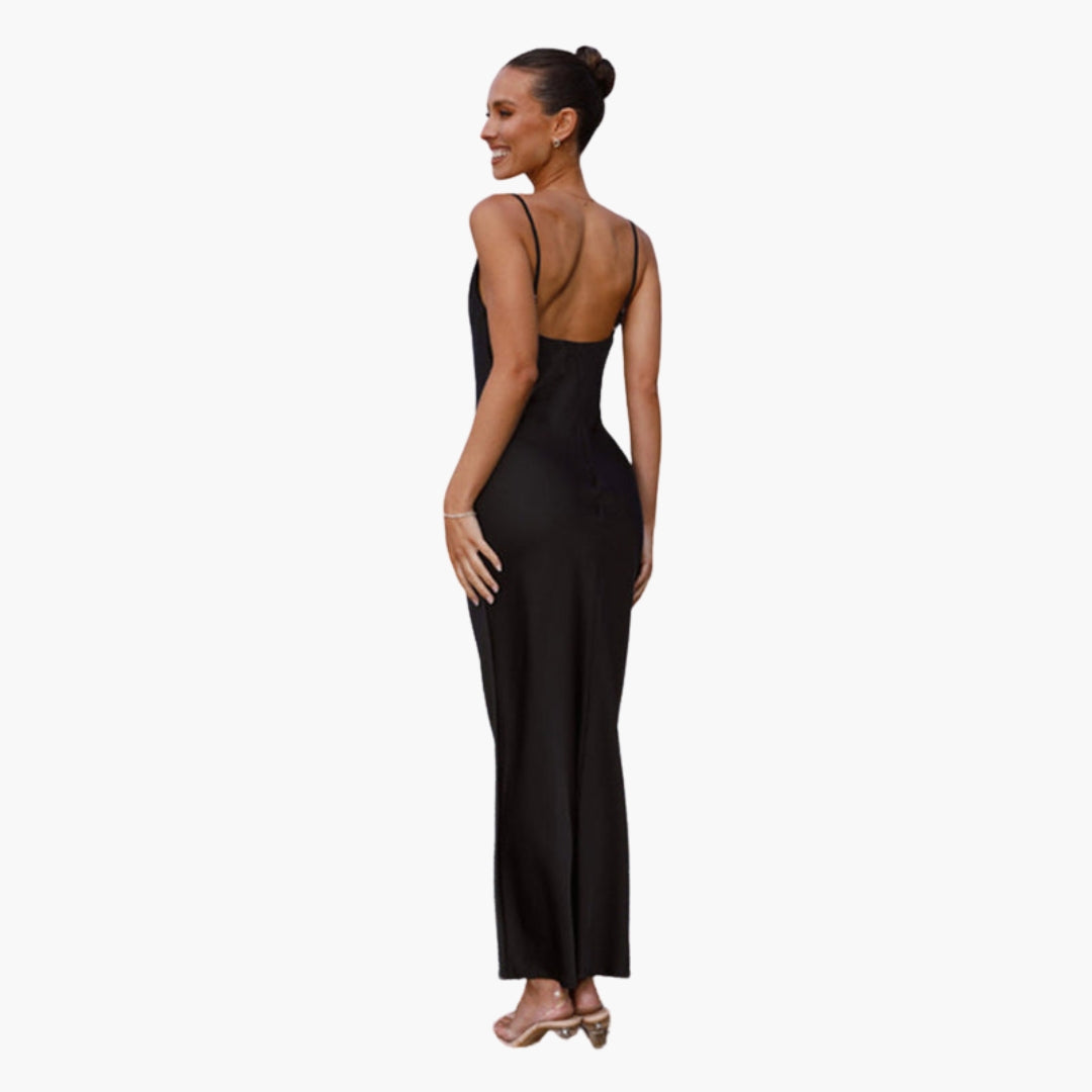 Abito lungo donna con scollo drappeggiato e spalline regolabili