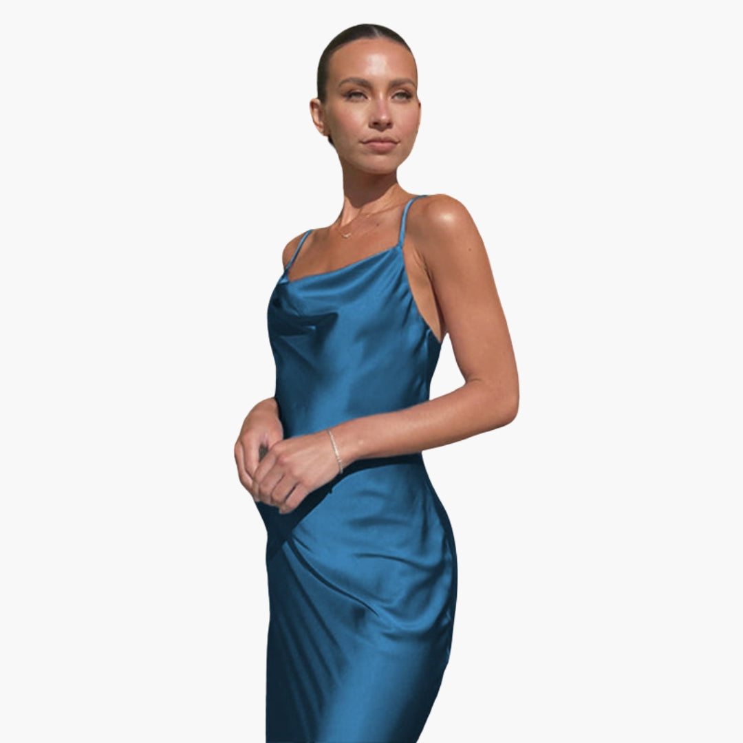 Abito lungo donna con scollo drappeggiato e spalline regolabili