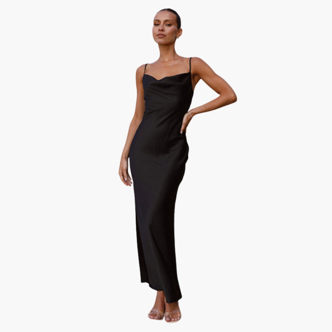 Abito lungo donna con scollo drappeggiato e spalline regolabili