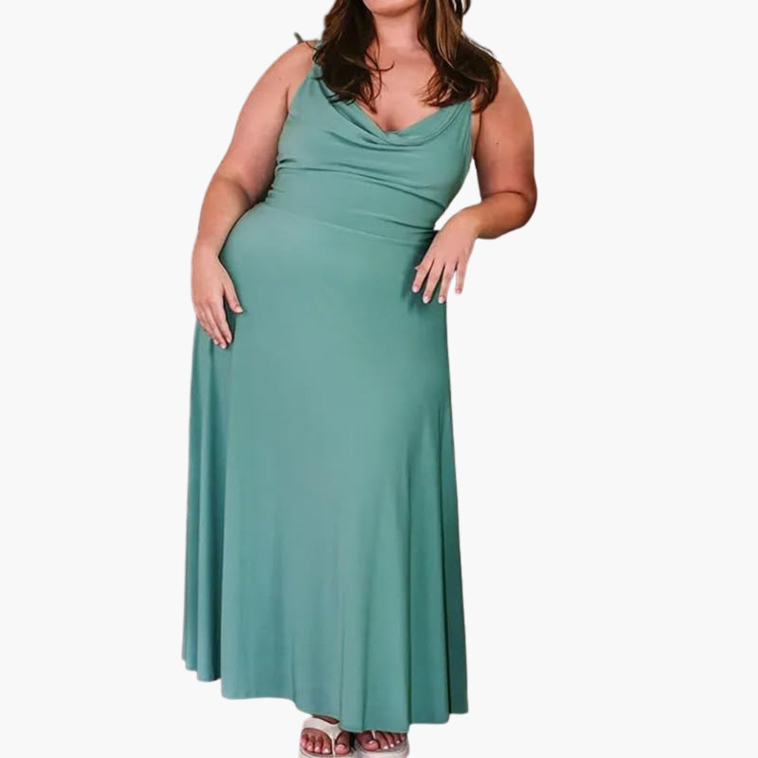 Abito lungo donna senza maniche con collo drappeggiato