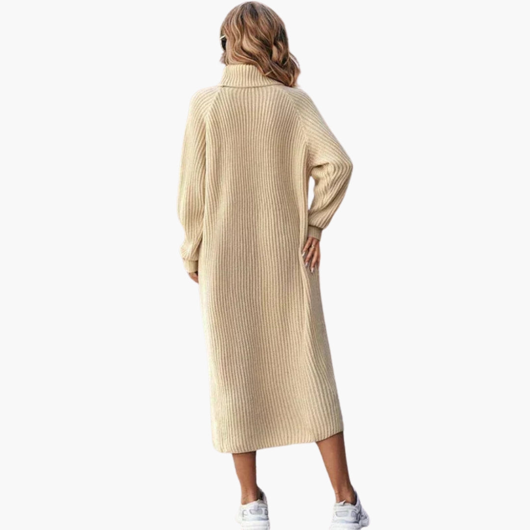 Abito lungo da donna stile maglione con collo e maniche lunghe