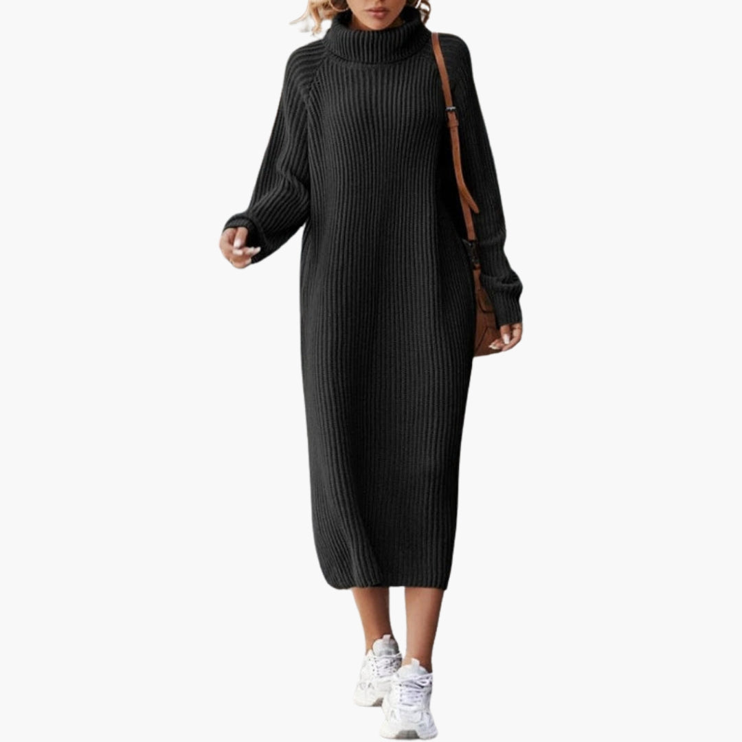 Abito lungo da donna stile maglione con collo e maniche lunghe