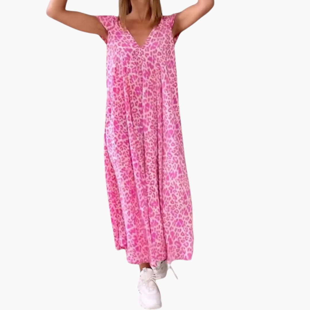 Maxi dress for women with V-neck and cape-style sleeves