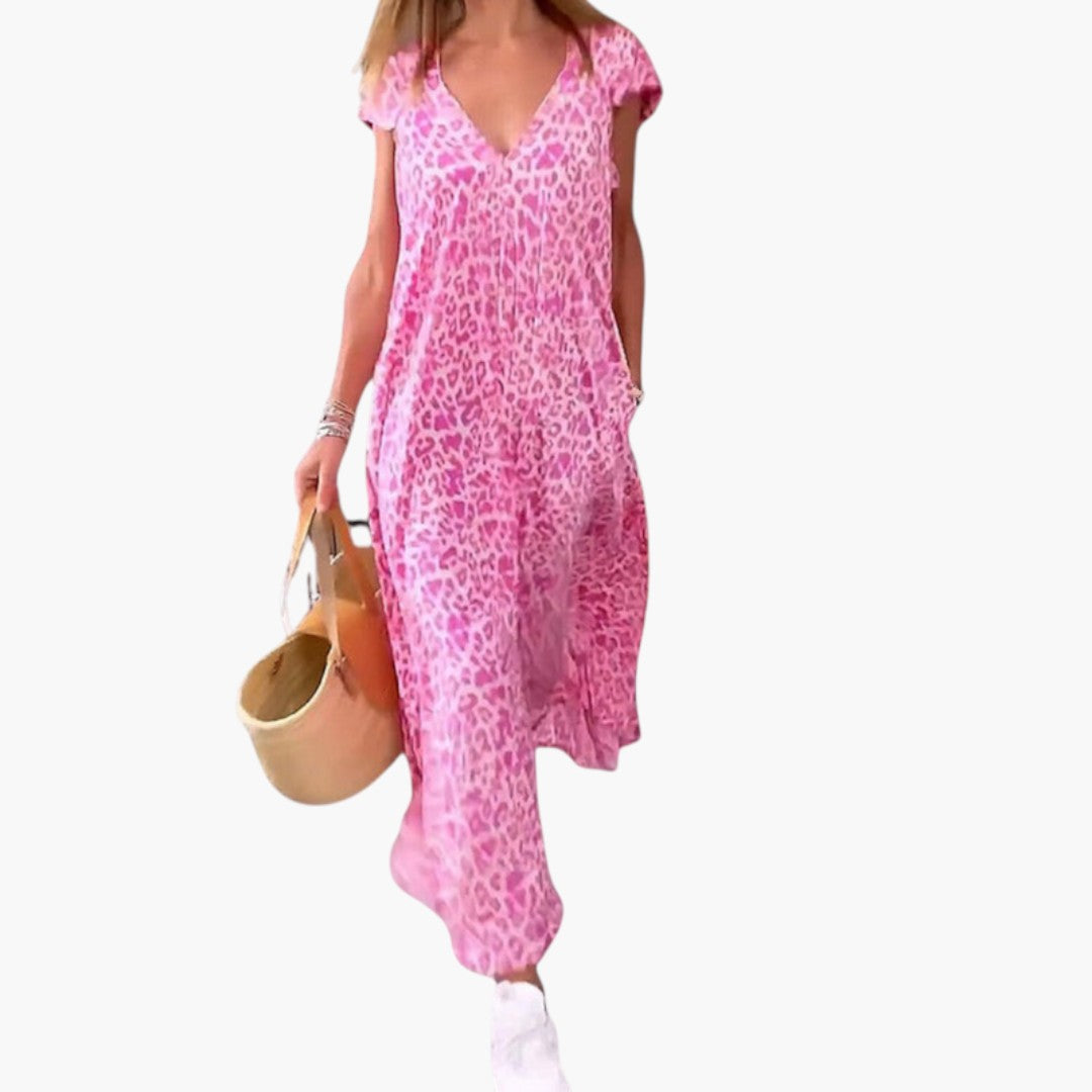 Maxi dress for women with V-neck and cape-style sleeves
