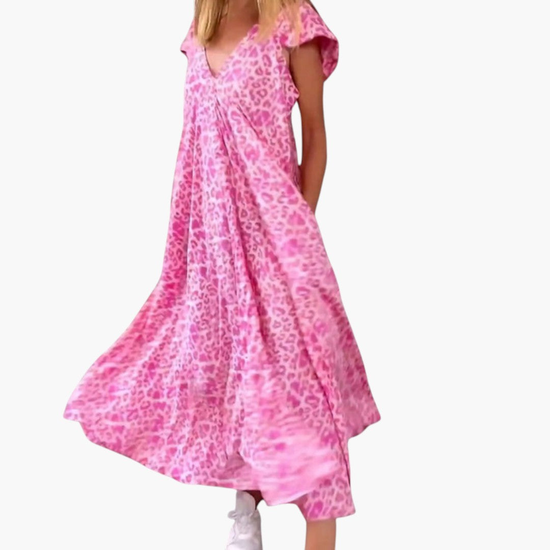 Maxi dress for women with V-neck and cape-style sleeves
