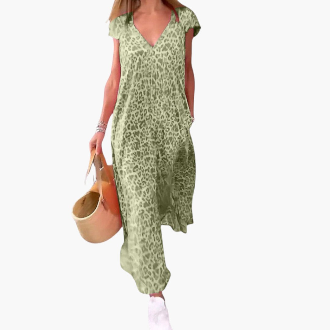 Maxi dress for women with V-neck and cape-style sleeves