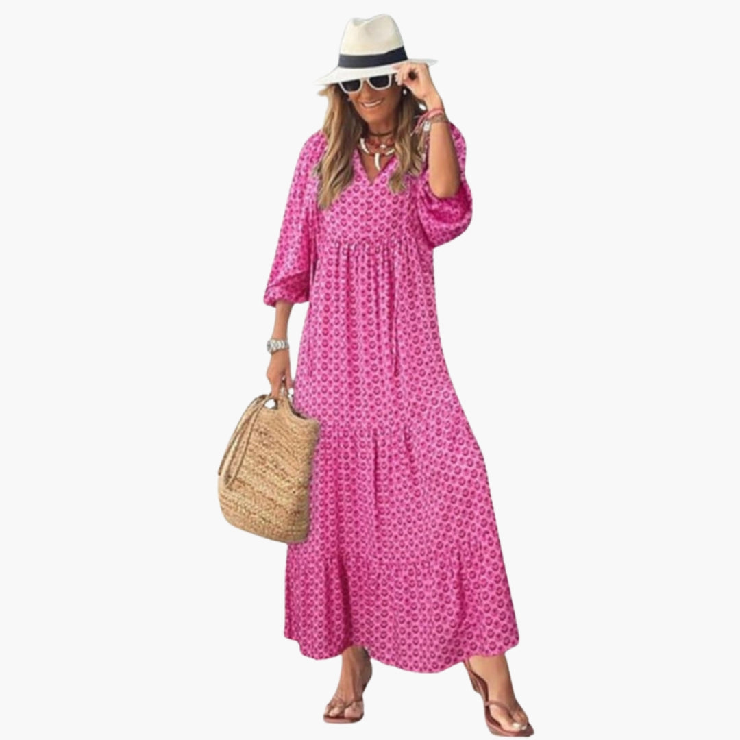 Maxikleid für Damen mit V-Ausschnitt und bedruckter Oberfläche