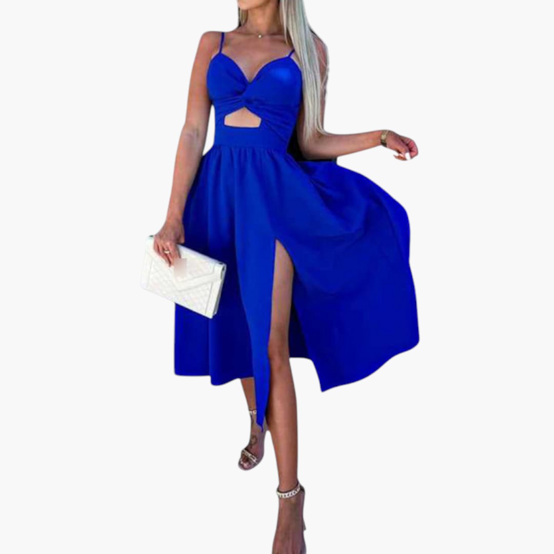 Abito midi donna con spalline e spacco frontale