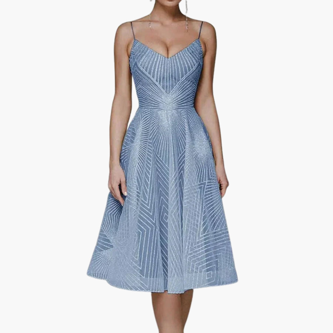 Abito midi donna con schiena scoperta e motivo geometrico