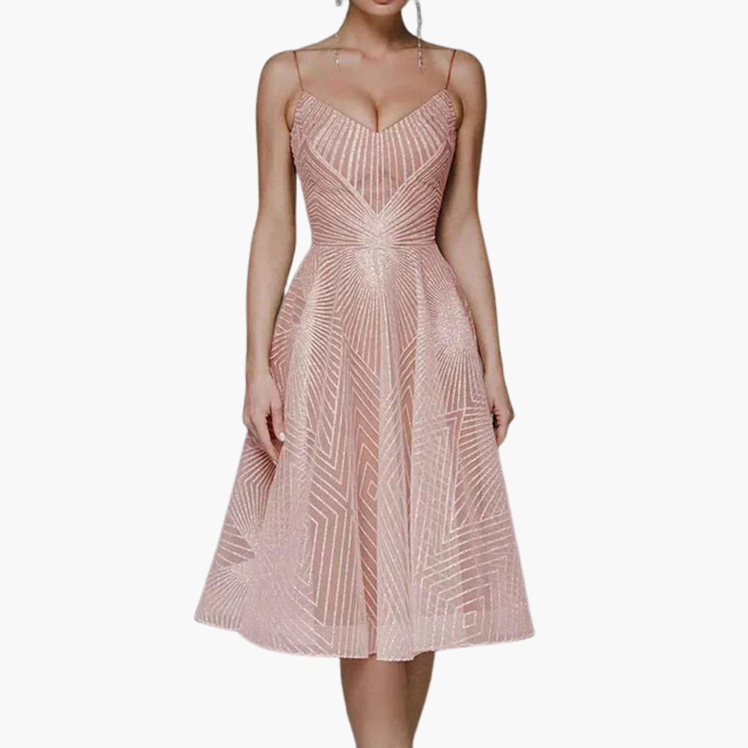 Abito midi donna con schiena scoperta e motivo geometrico
