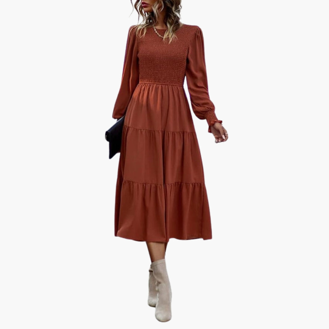 Abito midi donna a maniche lunghe con gonna a balze
