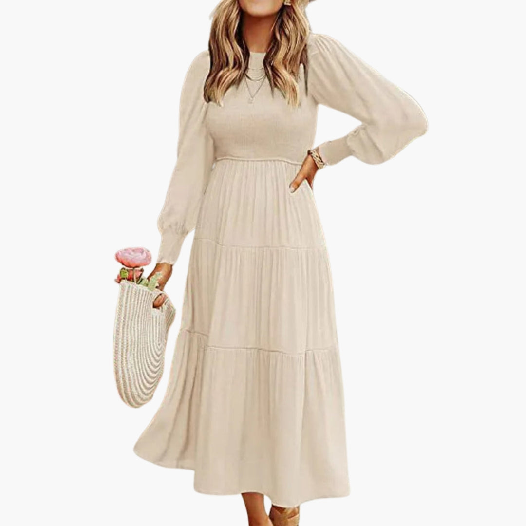 Abito midi donna a maniche lunghe con gonna a balze