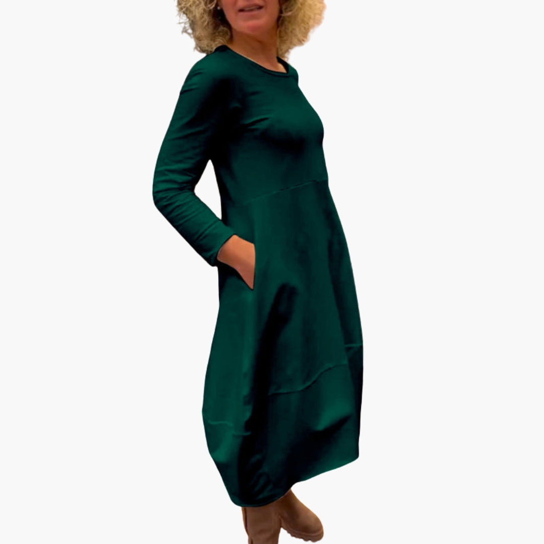Midi-jurk voor dames met lange mouwen en ronde halslijn