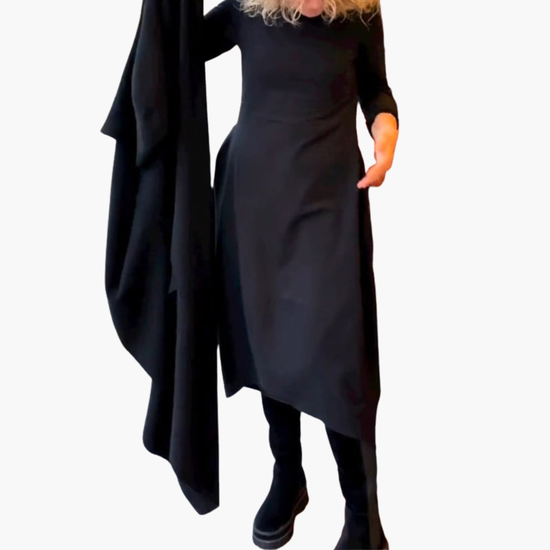 Midi-jurk voor dames met lange mouwen en ronde halslijn