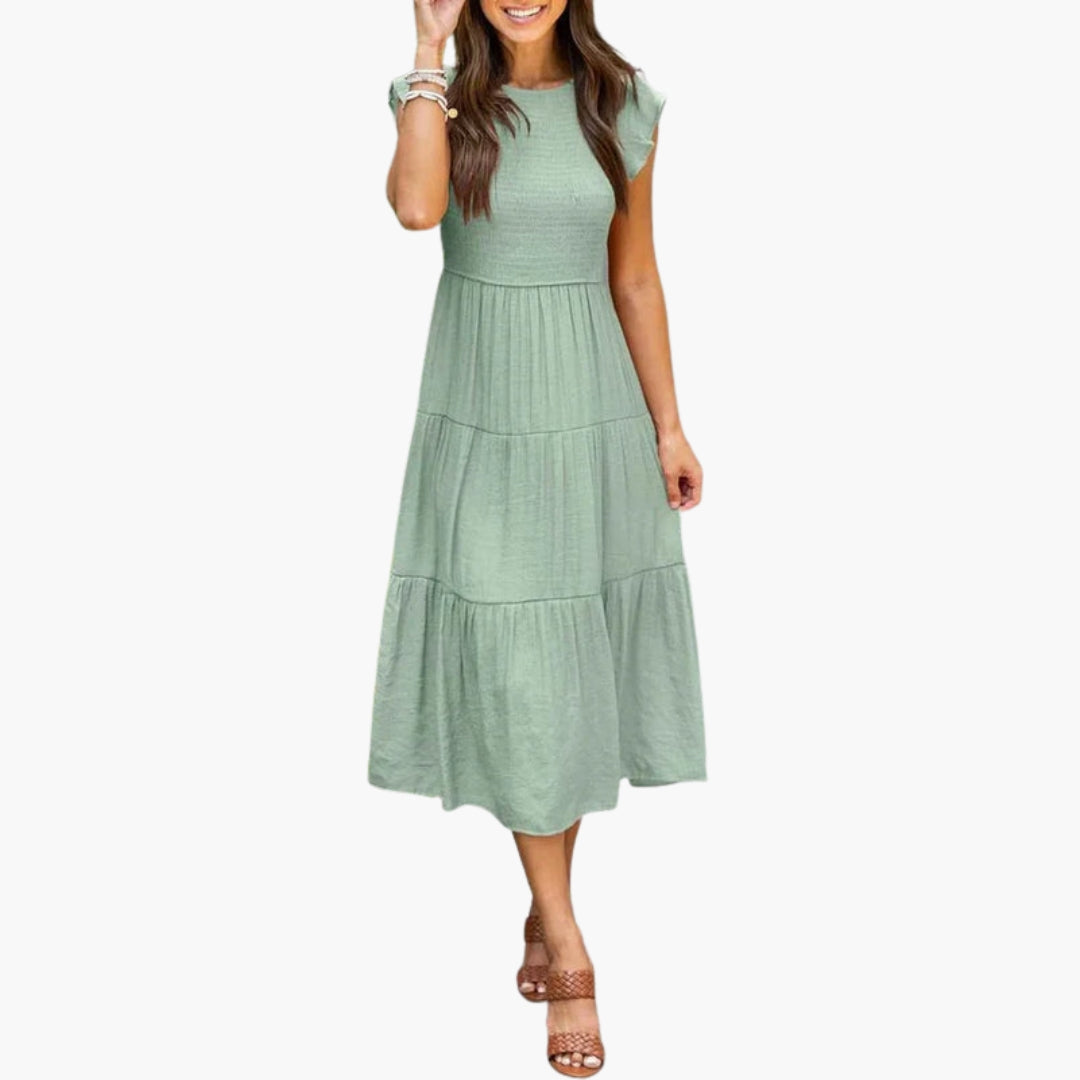 Midi dress for women with flutter sleeves and ruffled skirt