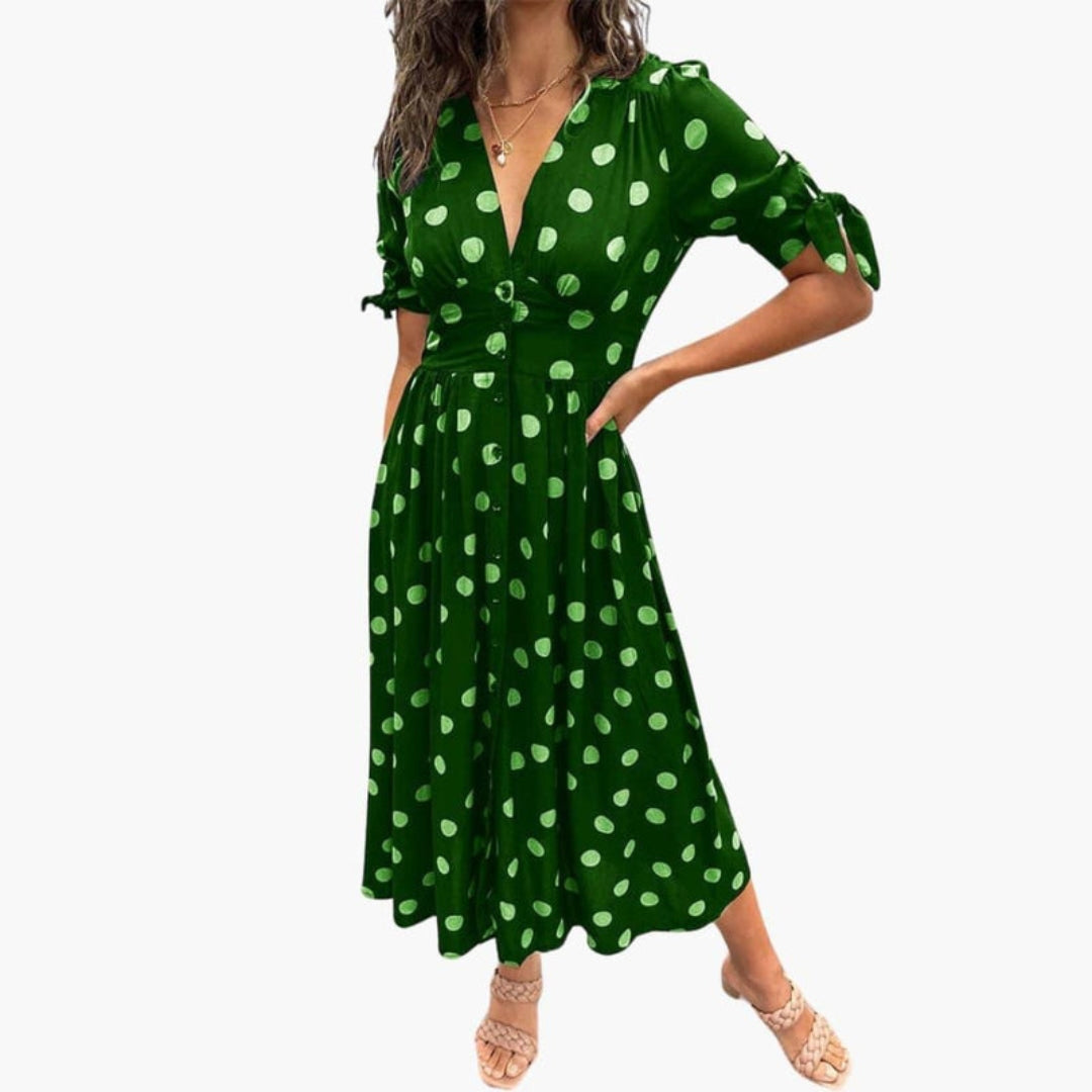 Abito midi donna con scollo a V e bottoni sul davanti
