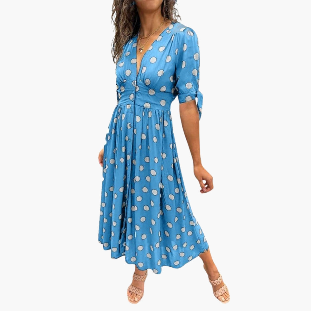Abito midi donna con scollo a V e bottoni sul davanti