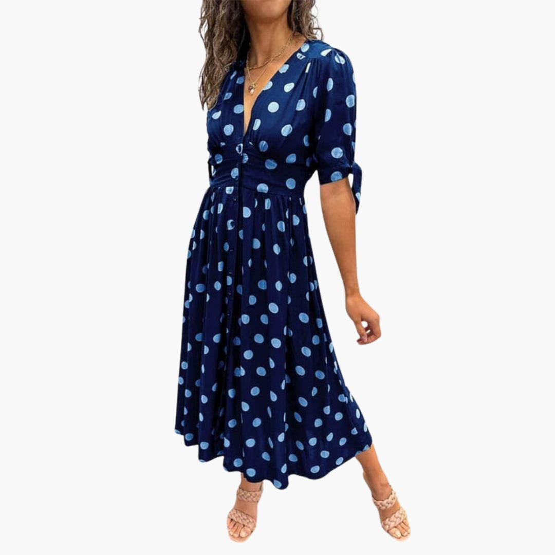 Abito midi donna con scollo a V e bottoni sul davanti